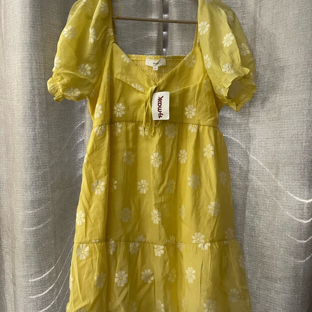 Yellow Floral Puff Sleeve Dress
